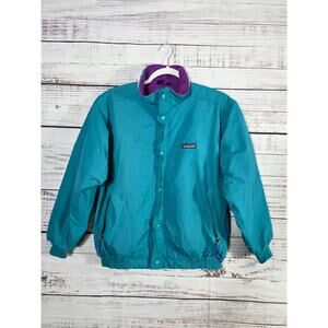 VTG Patagonia Kids 14 Teal Purple Fleece Lined Nylon Jacket Retro 90s Outdoor
